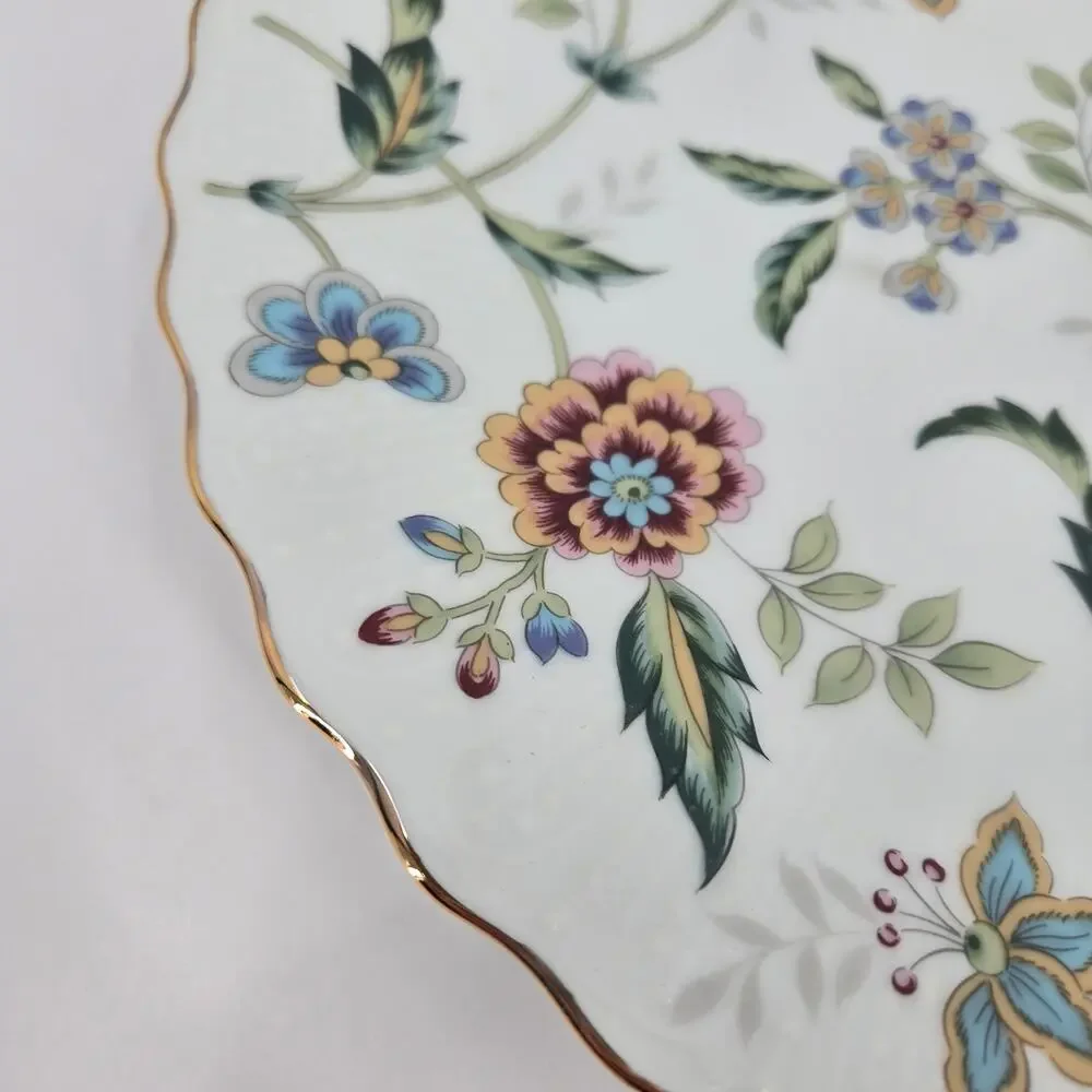 Vintage Andrea by Sadek porcelain cake plate floral gold scalloped edge Japan